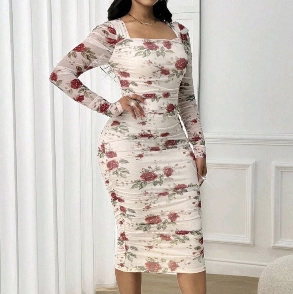Floral Long Sleeve Bodycon Dress